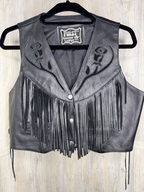 Leather Motorcycle Black Rose Vest